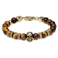 Arkai Bracelets Dorés Rico En Pierre De Lave, Oeil De Tigre Et Pendentif Crâne -Bagues Magasin 1 1.57352dabd89f445c7c3bd2e09e929689 3