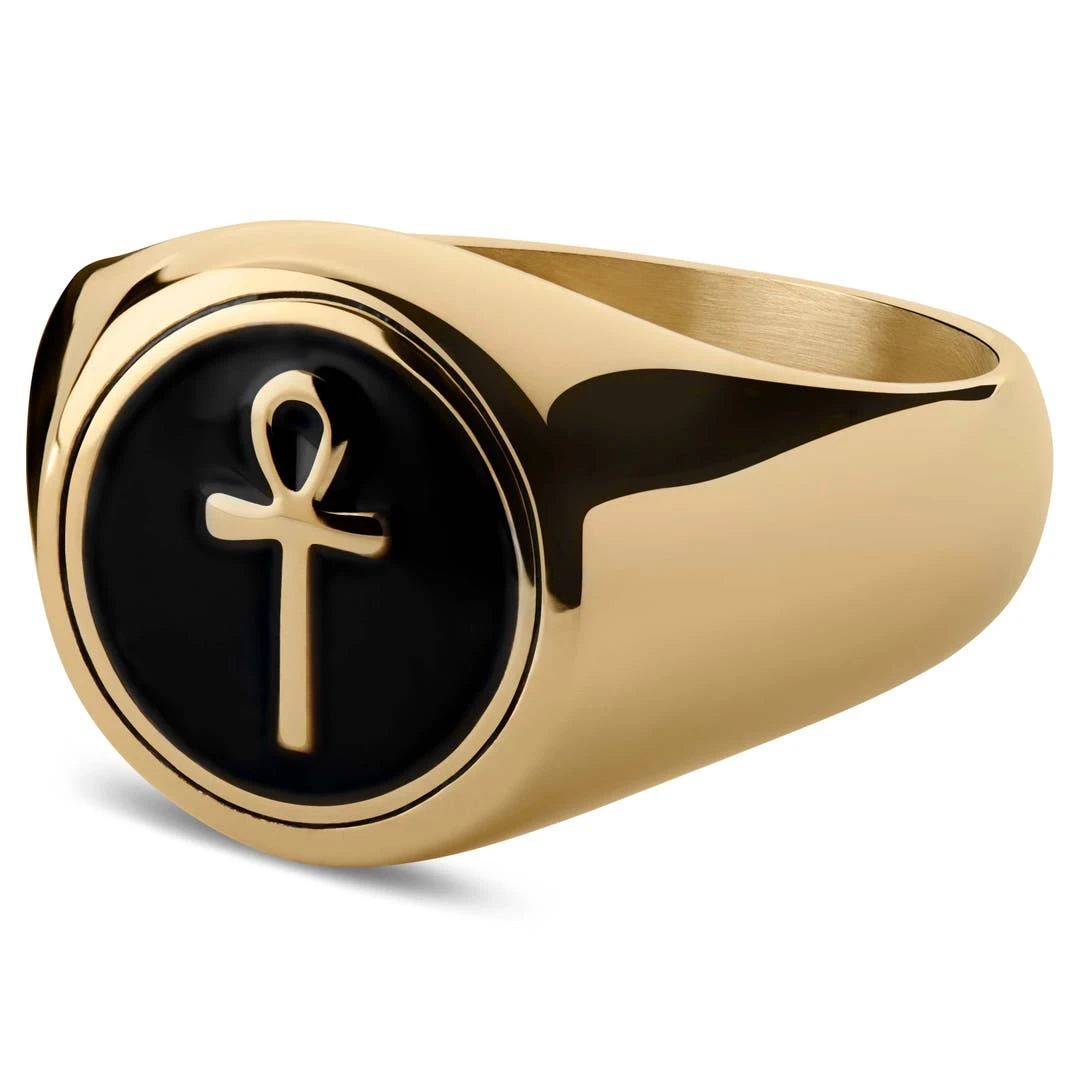 Lucleon Chevalière Ankh En Acier Doré 3 Lucleon Chevalière Ankh En Acier Doré