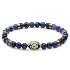Waykins Evil Eye | Bracelet En Perles De Sodalite Avec Pendentifs Dorés - 6 Mm