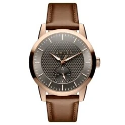 Fawler Dayton | Montre En Acier Inoxydable Couleur Or Rose Avec Cadran Gris Texturé