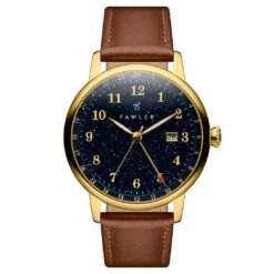 Fawler Night Sky | Montre GMT En Acier Doré à Cadran Orné D'aventurine