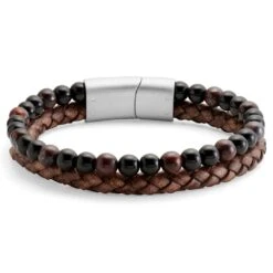 Lucleon Bracelet Icon œil De Tigre Rouge, Onyx Et Cuir Vintage -Bagues Magasin 1 2.4c965a643248468429c5e2a087080932 3