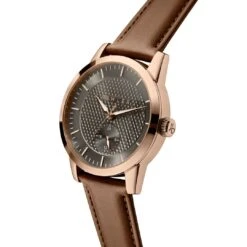 Fawler Dayton | Montre En Acier Inoxydable Couleur Or Rose Avec Cadran Gris Texturé -Bagues Magasin 1 2dajton