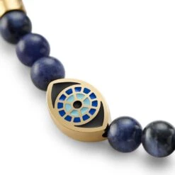 Waykins Evil Eye | Bracelet En Perles De Sodalite Avec Pendentifs Dorés - 6 Mm -Bagues Magasin 1 3beye