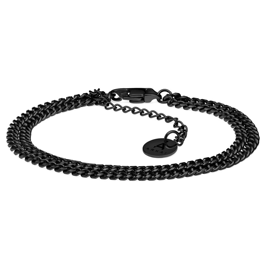 Arkai Bracelet Rico - Gourmette à Double Chaîne Noire 3 Arkai Bracelet Rico - Gourmette à Double Chaîne Noire