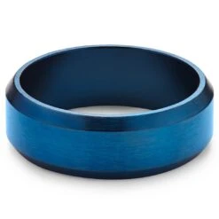 Lucleon Ferrum | Anneau à Bords Biseautés En Acier Inoxydable Bleu Brossé - 8 Mm -Bagues Magasin 11 2holivud