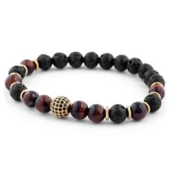 Neshraw Bracelet Royal En Pierres De Lave - Noir, Marron Et Doré -Bagues Magasin 11140 03