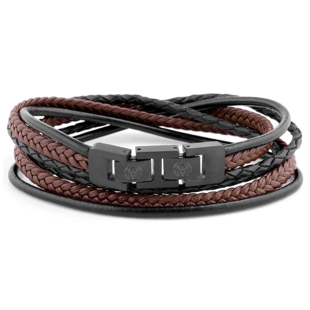 Lucleon Triple Bracelet Roy En Cuir Noir Et Marron 4 Lucleon Triple Bracelet Roy En Cuir Noir Et Marron – Image 2