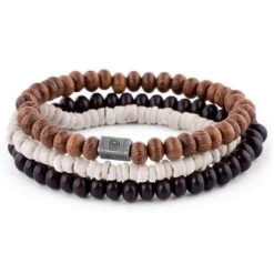 Lucleon Trio De Bracelets Miro En Bois Et Noix De Coco