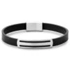 Lucleon Nomen | Bracelet En Cuir Noir Avec Plaque D'identification Rayée En Métal Argenté -Bagues Magasin 13 1imme