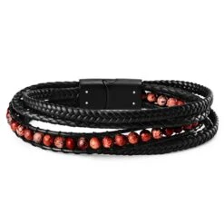Lucleon Bracelet Naxos En Cuir Noir Et Perles De Jaspe Impérial Rouge -Bagues Magasin 13 231f2105f4d21ed6769739ea89926589c 3