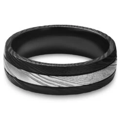 Lucleon Fortis | Bague En Acier Damas Et Titane De Couleur Argentée à Double Liseré Noir - 7 Mm -Bagues Magasin 13 2347c59b9176107ba281f9f99e1fcd9ff 8
