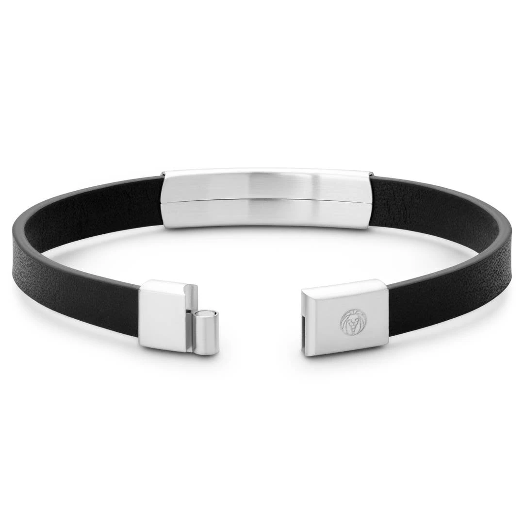 Lucleon Nomen | Bracelet En Cuir Noir Avec Plaque D'identification Rayée En Métal Argenté 4 Lucleon Nomen | Bracelet En Cuir Noir Avec Plaque D'identification Rayée En Métal Argenté – Image 2