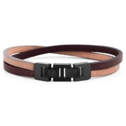 Lucleon Bracelet Roy à Simple Tour En Cuir Bicolore à Fermoir Noir -Bagues Magasin 14 1 205