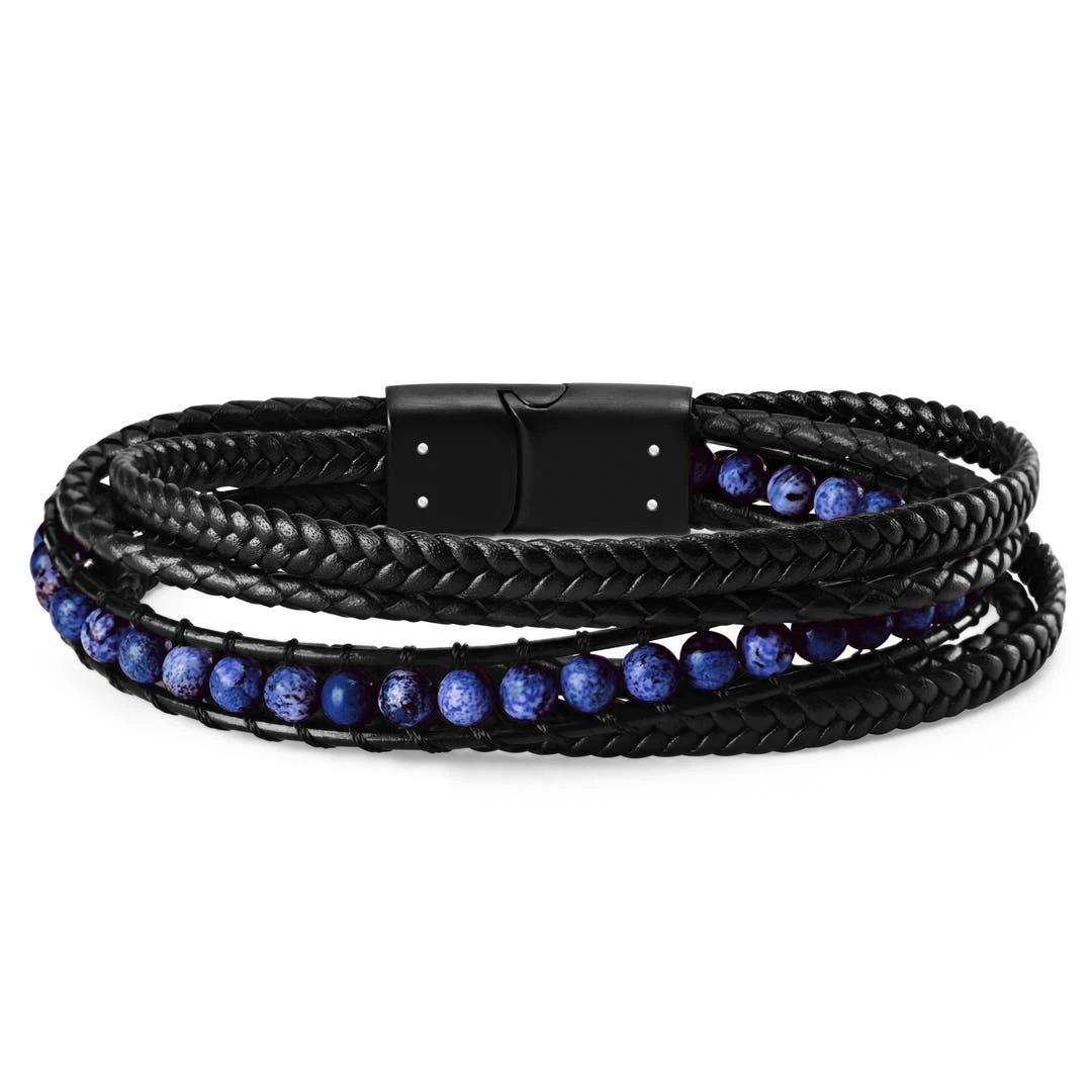 Lucleon Bracelet Naxos En Cuir Noir Et Perles Lapis Lazuli 7 Lucleon Bracelet Naxos En Cuir Noir Et Perles Lapis Lazuli – Image 5