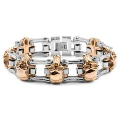 Fort Tempus Bracelet Biker En Acier Chirurgical De Couleur Or Et Argent