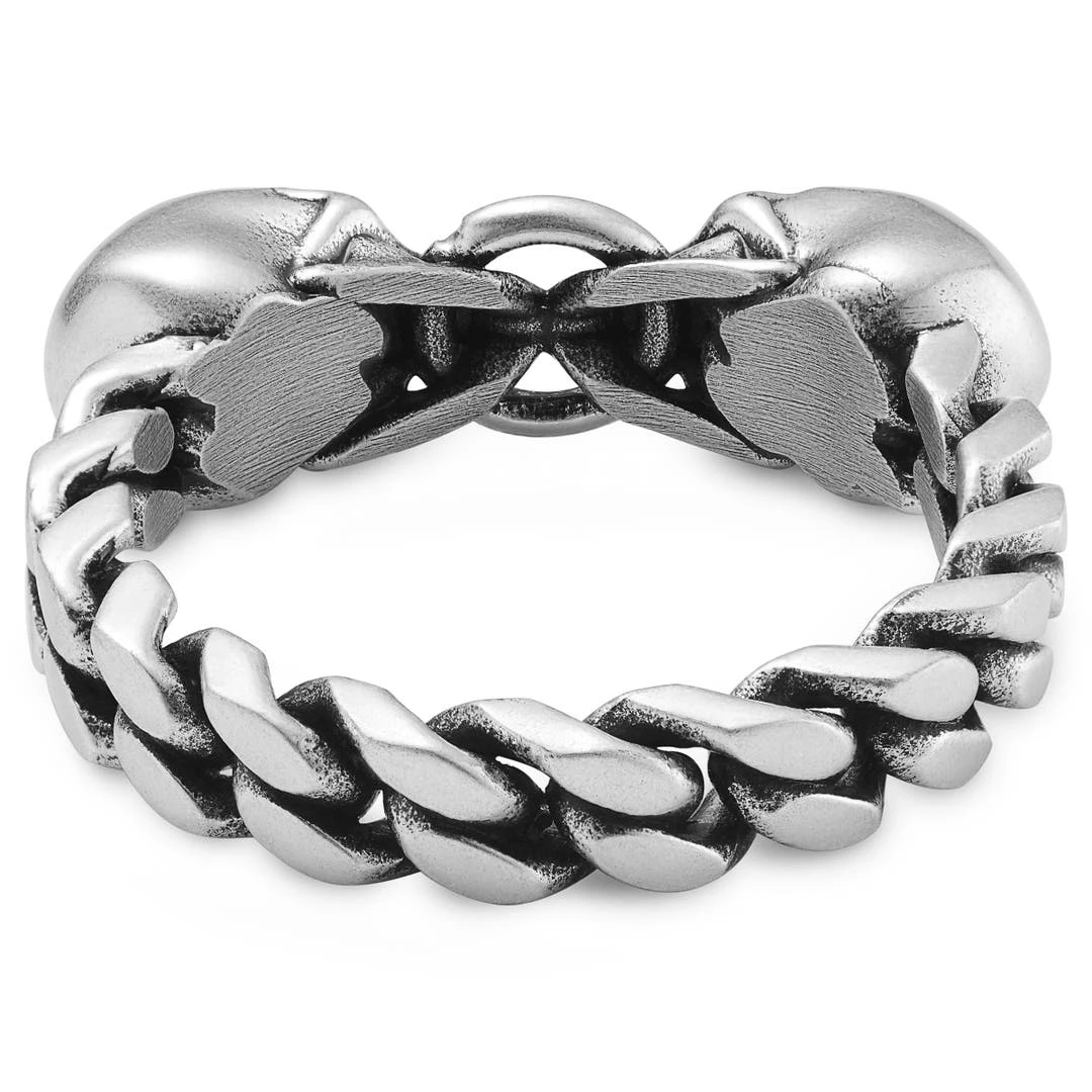 Lucleon Aspero | Bague à Deux Têtes De Mort En Acier Inoxydable Argenté 5 Lucleon Aspero | Bague à Deux Têtes De Mort En Acier Inoxydable Argenté – Image 3