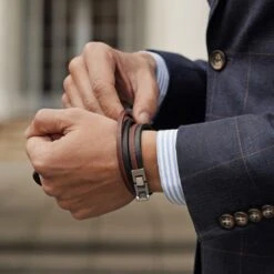 Lucleon Bracelet Roy à Double Tour En Cuir Foncé Bicolore Avec Fermoir Argenté -Bagues Magasin 14479 square