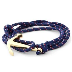Tailor Toki Bracelet L'ancre Dorée à Cordon Bleu Blanc Rouge