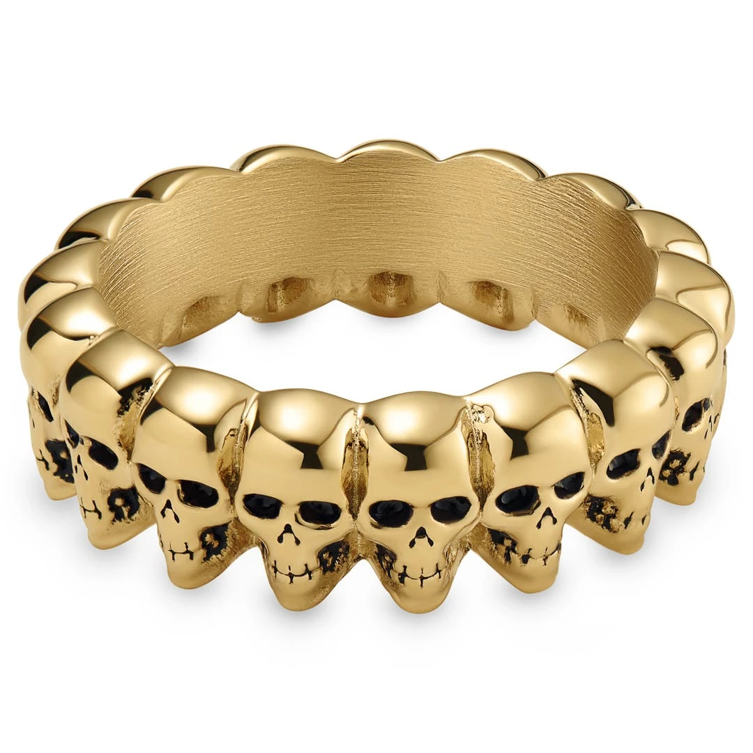 Lucleon Aspero | Bague Avec Crânes En Acier Inoxydable Doré 8 Mm 4 Lucleon Aspero | Bague Avec Crânes En Acier Inoxydable Doré 8 Mm – Image 2