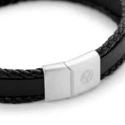 Lucleon Nomen | Bracelet Triple En Cuir Bolo Noir Avec Plaque D'identité En Métal Argenté -Bagues Magasin 15 4imme