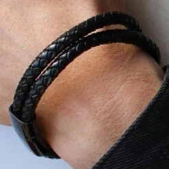 Fort Tempus Bracelet Tressé Noir Double épaisseur -Bagues Magasin 15200bm