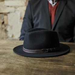 Fawler Chapeau Fédora Flavio Moda Noir à Bord Plat -Bagues Magasin 17980