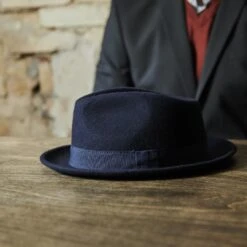 Fawler Chapeau Fedora Filippo Bleu Marine à Bords Bruts -Bagues Magasin 17992 3