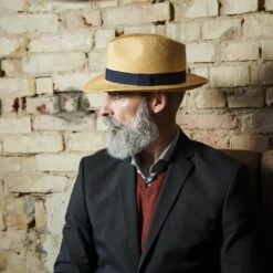 Fawler Chapeau Panama Moda Couleur Havane Clair Avec Gallon Bleu Marine Piero -Bagues Magasin 18004 2