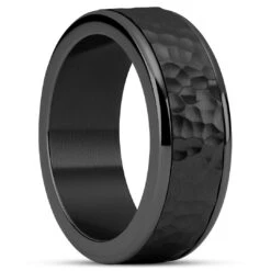Seizmont Enthumema | Anneau Anti-stress En Acier Inoxydable Noir Martelé - 8 Mm