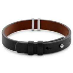 Lucleon Nomen | Bracelet En Cuir Noir Et Marron Avec Finitions En Métal Argenté -Bagues Magasin 19 2imme