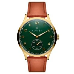 Fawler Adrien | Montre En Acier Inoxydable Doré Et émail Vert En Série Limitée
