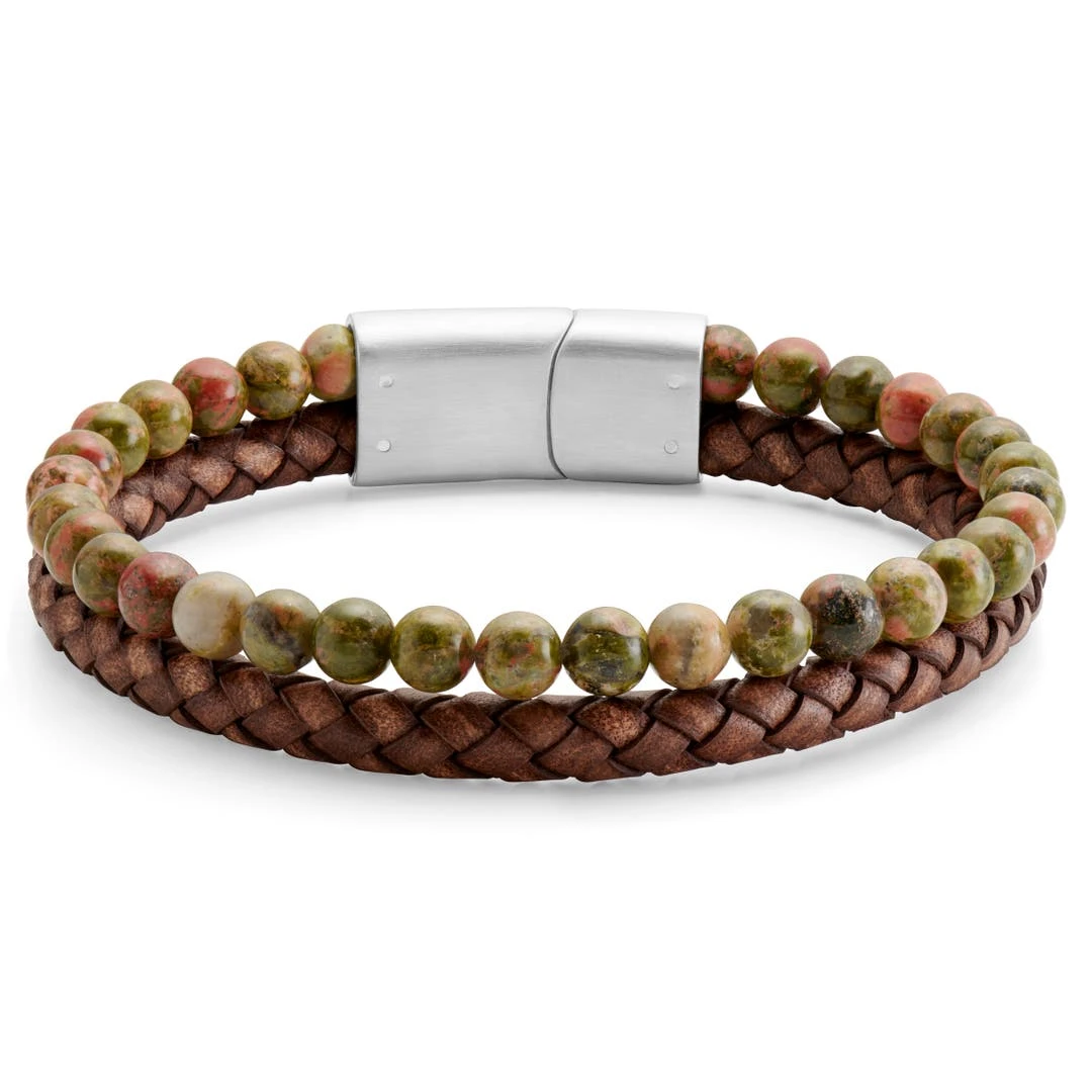 Lucleon Bracelet Icon En Cuir Vintage Et Unakite 4 Lucleon Bracelet Icon En Cuir Vintage Et Unakite – Image 2