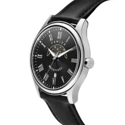 Fawler Imperator | Montre à Phases De Lune En Acier Inoxydable Noir Et Argenté -Bagues Magasin 2 2carr