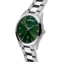Fawler Eric | Montre En Acier Inoxydable Vert Et Argent Avec Affichage Du Jour Et De La Date -Bagues Magasin 2 2ef