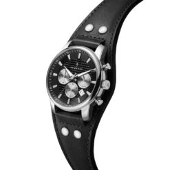 Seizmont Iphios | Montre Chronographe Noire En Acier Inoxydable Avec Bracelet Manchette En Cuir -Bagues Magasin 2 2ipsos