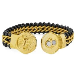 Fort Tempus Bracelet En Cuir Et En Acier à Tête De Lion -Bagues Magasin 20 3 52