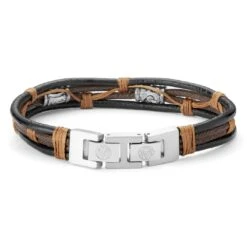 Lucleon Bracelet En Cordons De Cuir Brun Et Noir Icon -Bagues Magasin 20279 1