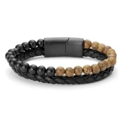 Lucleon Bracelet En Perles De Bois Et En Cuir Icon -Bagues Magasin 20291 1