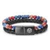 Lucleon Bracelet En Cuir Et En Pierres De Jaspe Rouge Et Bleu Icon -Bagues Magasin 20303