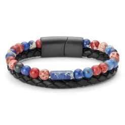 Lucleon Bracelet En Cuir Et En Pierres De Jaspe Rouge Et Bleu Icon -Bagues Magasin 20303 1
