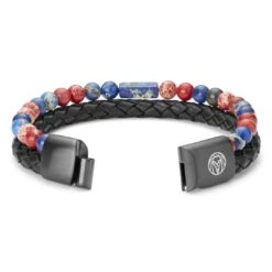 Lucleon Bracelet En Cuir Et En Pierres De Jaspe Rouge Et Bleu Icon -Bagues Magasin 20303 2