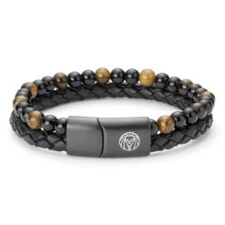 Lucleon Bracelet En Cuir Et En Perles Oeil De Tigre Jaunes Icon