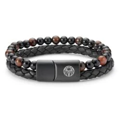 Lucleon Bracelet Icon En Cuir Et Perles œil De Tigre Rouge