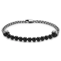 Lucleon Aspero | Bracelet En Perles D'onyx Et Crânes Gris 10 Mm