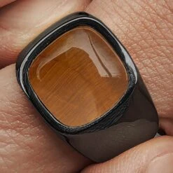 Lucleon Bague Len Gravel Couleur Gunmetal à Pierre œil De Tigre -Bagues Magasin 21406 best 02