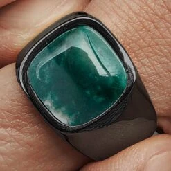 Lucleon Bague Len Gravel Couleur Gunmetal Avec Pierre D'agate Mousse -Bagues Magasin 21435 best