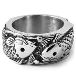 Fort Tempus Anneau Zodiacal En Acier - Poissons -Bagues Magasin 23 1 87