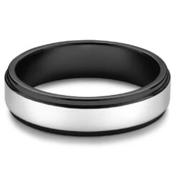 Lucleon Ferrum | Anneau De Couleur Noire à Bande Centrale Argentée En Métal Poli - 6 Mm -Bagues Magasin 23 2holivud