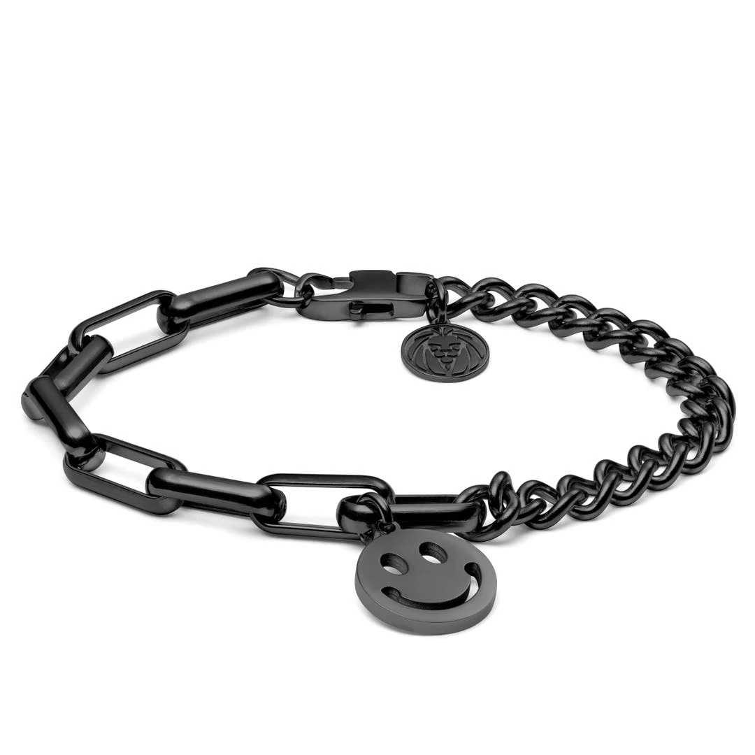 Lucleon Bracelet Amager Clarke Couleur Gris Gunmetal à Maille Torsadée Et Maille Gourmette Avec Pendentif Smiley 3 Lucleon Bracelet Amager Clarke Couleur Gris Gunmetal à Maille Torsadée Et Maille Gourmette Avec Pendentif Smiley